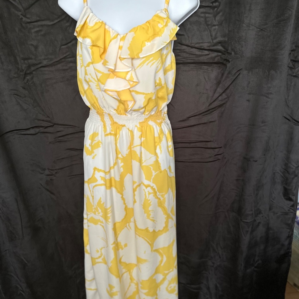 Loft, yellow & white maxi summer dress, size 6 - Picture 4 of 6